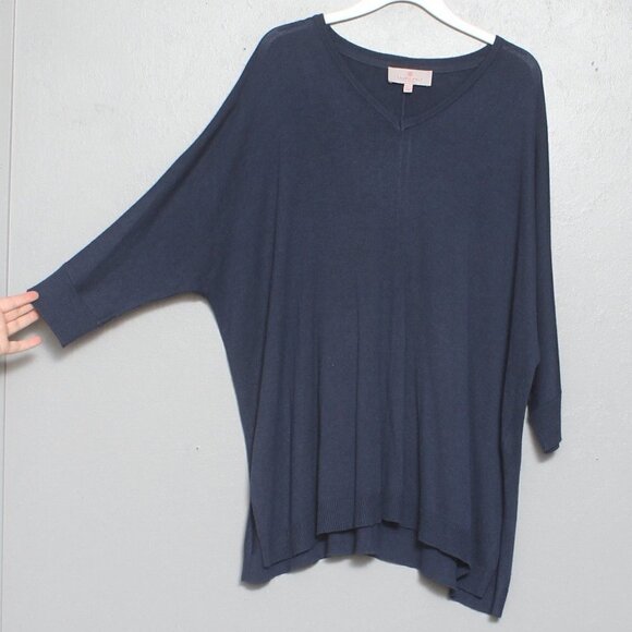 Laurie Felt navy v neck modal viscose dolman soft lightweight tunic modest top - Picture 1 of 5